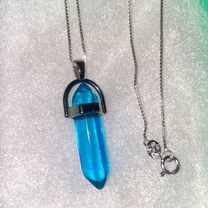 Natural Turquoise Quartz Sterling Silver Necklace 16”